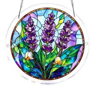 83 Piece Stained Glass Window Hanging Panel Suncatcher Home Decoration Floral Design with Chain for Indoor Display and Gift