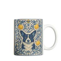 Ceramic Mug with Cardigan Corgi Dog and Floral Pattern for Hot and Cold Beverages Dishwasher and Microwave Safe 11oz Capacity mėlyna