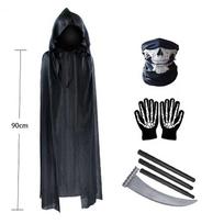 Grim Reaper Wizard Cloak Costume for Kids & Adults - Halloween Black Cape One Size