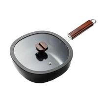 Cookware Refined Iron Square Frying Pan No Coating Flat Bottomed Wok Wood Handle with Visible Cover Cooking Pot Chef juoda
