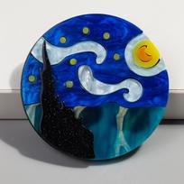 New World Famous Paintings The Starry Night Acrylic Brooch Round Circle Iridescent Brooches Pins for Women Clothing Accessories MULTI