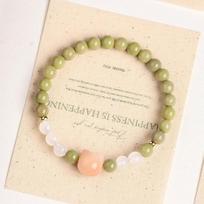 Alashan Matcha Green Fresh Style Bracelet Round Beads Little Cat Single Circle Bracelet Exquisite Women's Cultural Prayer Beads