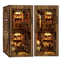 Zinkoo 3D Puzzle Book Nook Antique Book Collection Room Wooden House LED Light 411 Pieces 23x18x11cm Creative DIY Model 194