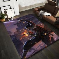 Samurai Warrior in Action with Fire and Sword Theme Carpet Rug  Suitable for use as an anti-slip for living room bedroom sofas 40x60cm( 15x23in )