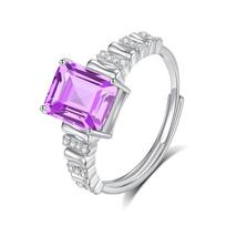 Natural Color Treasure Square Amethyst Citrine S925 Sterling Silver Ring Premium Accessories Daily Jewelry Gifts opening adjustable