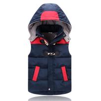2026 Autumn/Winter Boys' Hooded Horn Button Gilet - British Style Down Cotton Vest 120cm tamsiai mėlyna spalva