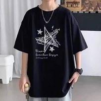 Men's 2026 Trendy Hong Kong Style Loose Casual Five-Point Sleeve T-Shirt 4XL juoda