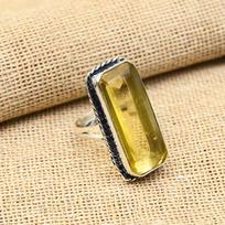 Astonishing Citrine Gemstone Handmade 925 Solid Sterling Silver Jewelry Ring For Her 4 Inches geltona