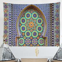 3D geometrija Mandala Didelė gobeleno siena Priklijuojanti Boho dekoras Poliesteris Hipis Saulės Mėnulis Kilimai Bendrabučio dekoro čakra 95x70CM