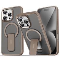 Luxury For Magnetic Folding Stand Magnetic Phone Case For iPhone 16 15 14 Plus 13 12 11 Pro Max Matte Translucent Back Cover Caps For iPhone 14 Plus&Case & Holder pilka spalva
