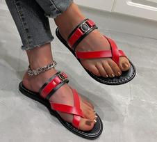 Women Minimalist Thong Sandals 2024 New Fashion Flat Sandals Summer Outdoor Beach Vacation Leisure Woman Shoes 36 raudona