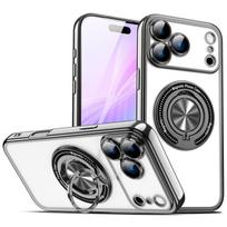 360° Skaidrus Stovas Žiedas Laikiklis Automobiliui Magsafe Dėklui iPhone17 Air 16 15 14 13 12 11 Pro Max Plus 16E Magnetinis Įkrovimo Dangtelis iPhone 17 Pro Max juoda