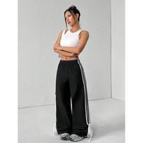 All-match Sports Casual Pants for Women In Summer New High-waist Loose Contrasting Color Striped Wide-leg Trousers XS