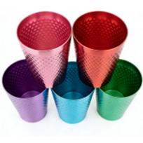 Metal Cups 5 Colors Reusable Lightweight Food Grade Aluminum Hammered Cups for Beer Cold Beverages 5pcs