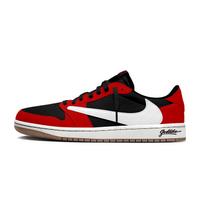 Travis Scott x Jordan Air Jordan 1 Abrasion Resistant Low top Vintage Basketball Shoes Unisex Red White Black DZ4137-700(Team1565-) 42.5