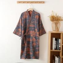 Mėlynos Žalios Spalvos Raštuotas Chalatas Vyrams Medvilninis Kimono Vyrams Vonios Chalatas Pavasariui ir Vasarai Rudeniui Medvilninis Ilgo Stiliaus Vyriškas Kimono Chalatas M mėlyna