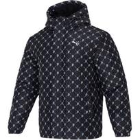 Puma Men's Black Monogram Print Hooded Puffer Jacket Warm Casual Winter Outerwear 685319-51 XL