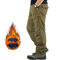 Winter Thick Fleece Casual Pants Men Cotton Baggy Cargo Pants Double Layer Velvet Warm Thermal Trousers L geltona