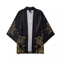 Juodas kimono megztinis Moteriškas Vyriškas Japoniškas Obi Vyriškas Yukata Vyriškas Haori Japoniškas banguotas Karpio raštas Paltas Tradiciniai Japoniški Drabužiai XS