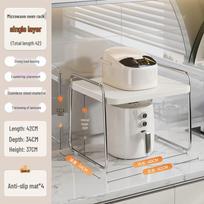Double Layer Microwave Oven Storage Rack - Multi-functional Kitchen Countertop Shelf with Pull-out for Rice Cooker