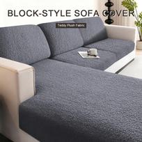 2026 Premium Winter Warm Teddy Fleece Sofa Cover Heavy Duty All Season Couch Cover Non-Slip Elastic Seat Protector Backrest M pilka spalva
