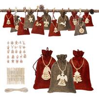 24-Piece Digital Christmas Drawstring Burlap Bags with Wooden Tags Advent Calendar Gift Set