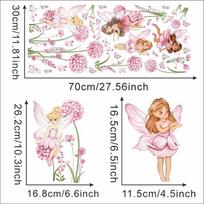 Cartoon Pink Flower Fairy Dandelion Wall Stickers Girl Room Floral Butterfly Wall Decals Bedroom Baby Nursery Kids Home Decor rožinė