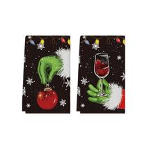 Festive Christmas Kitchen Towels Set of 2, Funny Holiday Dish Towels with Hand Design, Perfect for Seasonal Decor raudona