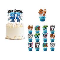 Birthday Party Decoration Banner Flags Cake Toppers Balloons Set for Age Six Seven Theme Suitable for Kids and Adults