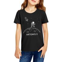 Kids Casual Short Sleeve Graphic T Shirt Artemis II Space Print Comfortable Cotton Crew Neck Tee Top for Boys and Girls 110 juoda