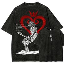 Karštas Anime Kingdom Hearts Naujas Modelis Skalbti Marškinėliai Oversized Asmenybės Drabužiai Unisex Visų Metų Laiku Drabužiai Skalbti Retro Mada L