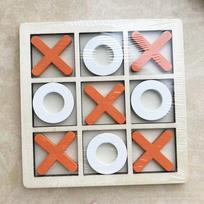 Tic Tac Toe Wooden Brain Training Board Game Table Toy, Player Room Decor, Wooden Puzzle For Children Gift oranžinė