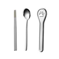 With Cat Paw Box Travel Tableware Set Rust-proof Mildew-proof Chopsticks Spoon Set 304 Stainless Steel Smooth Edges Curlty Set