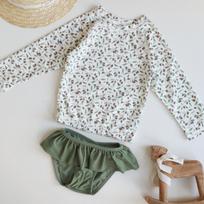 Ins-Style Cute Girls' Two-Piece Swimsuit - Long Sleeve Sun Protection for Ages 2-6 90 (1-2 years)