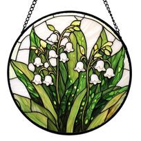 Round Stained Glass Window Hanging Suncatcher with Tree and River Landscape Design Decorative Panel for Indoor Outdoor Use one size