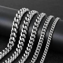 European-American Hip Hop Polished Titanium Steel Cuban Chain Necklace for Men 16 inches (40.64 cm) gray