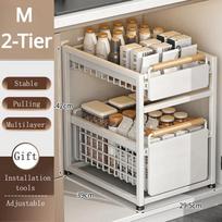 Kitchen Storage Rack Carbon Steel Under Sink Shelf Seasoning Bottle Spice Storage Racks Kitchen Organizer Sink Pull-Out Shelf