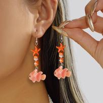Design Sense 3D Simulation Clownfish Earrings for Women Bohemia Starfish Rice Bead Pendant Earrings Delicate Summer Jewelry Gift