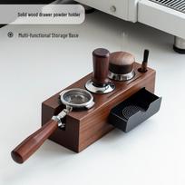 Italian Coffee Tamper Set: Includes Wooden Tamper Base, Handle Holder, Matching Tools, and Powder Distributor Mat.