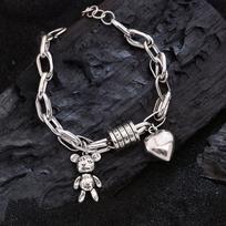 Heart Pendant Retro Bear Bracelet - Trendy Doodle Design Jewelry