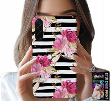 Etui Do Samsung Galaxy A26 5G - Kwiatki W Czarno - Białe Paski Wzory