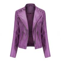 Moteriškos moteriškos motorinės striukės paltas su užtrauktuku „Biker“ trumpi punk apkarpyti viršutiniai drabužiai M tamsiai violetine spalva