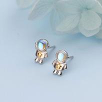 Space Astronaut Earrings Asymmetric Design Blue Moonstone Couple Earrings