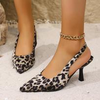 Classic Leopard Party Shoes Sexy Pointed Toe Sling Back Pumps Women 2025 Summer 8.5Cm Thin High Heels Shoes Woman 35 leopardas