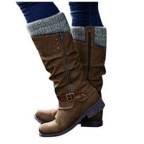 Women's Retro Lightweight Boots Non- High Boots Shaft Wide Vintage Block Heel Cowboy Boots Winter Boots 41 ruda