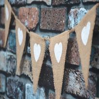 1.6m Love Heart Linen Bunting Flags Burlap Lace Pennant Party Garland Wedding Decoration