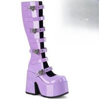 Women Thigh High top Black Punk Gothic Woman Sexy Long Large Size Platform Leather Knight Wedges for Adult Women 38