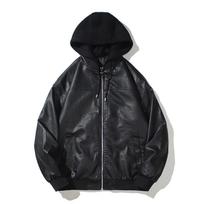 Vyriškas dirbtinės odos striukė Motociklininko Slim Fit Su gobtuvu PU Kailis Viršus Pavasaris Ruduo Laisvalaikio Vėjui atsparus Vyriški drabužiai M-3XL M juoda