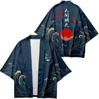 Kūrybinga iliustracija Taoistų chalatas Apsiaustas Japoniško stiliaus Trijų ketvirčių rankovės Laisvas kasdienis Kimono Vyriškas Didelio dydžio Vasaros M