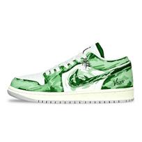 Jordan Air Jordan 1 Slip Resistant Abrasion Resistant Low top Vintage Basketball Shoes Unisex Green FQ7687-300(Team528-) 36